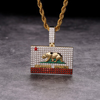 Bijoux fins classiques plaqué or 14 carats glacé cubique Zircon diamant 925 argent république état ours drapeau galaxie pendentif pour hommes