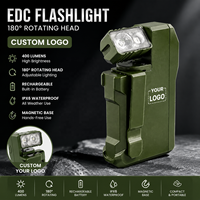 Lampe torche LED ultra-mince magnétique rotative à 180° rechargeable par USB 400LM, étanche IP68, lampe de poche EDC d'urgence