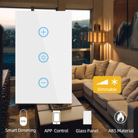 Interruptor Inteligente Tuya con Dimmer, Estándar Estadounidense, Panel Táctil de Vidrio, Temporizador para Productos y Dispositivos de Hogar Inteligente