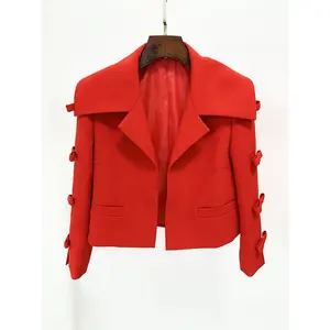 HIGH STREET Newest 2024 S/S Designer Jacket Women's Hollow Out Bow Cropped Blazer