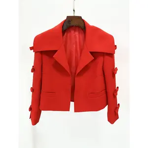 HIGH STREET Newest 2024 S/S Chaqueta de diseñador Chaqueta recortada con lazo calado para mujer