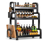 Étagère de rangement de cuisine à 3 niveaux de 50 cm, support de comptoir pour bouteilles d'épices et pots, ustensiles de cuisine, noir, vente en gros