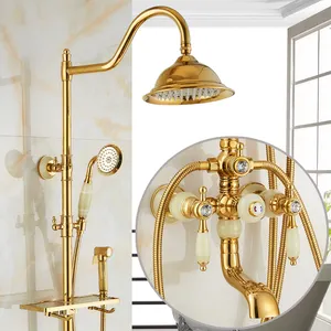 Classic luxury antique gold faucet rainfall bath telephone shower set 304 stainless steel bath shower mixer