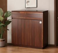 Armoire à chaussures élégante et moderne en bois stratifié de style européen, 2 tiroirs, 3 portes, finition noyer chaud, rangement spacieux pour la maison, le bar ou la salle à manger