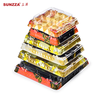 Paquet Sunzza populaire jaune noir rectangle nouveau design anti-buée boîte à sushi jetable en plastique pour emporter emballage de qualité alimentaire