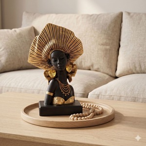 Sculpture de <span class=keywords><strong>buste</strong></span> de <span class=keywords><strong>femme</strong></span> africaine en résine, décoration moderne pour la maison, ornement de table pour le salon - Product Image 3
