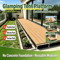 Système de plateforme de terrasse modulaire WPC à hauteur réglable et équilibrée, avec revêtement co-extrudé pour cours, pelouses, camping, piscines et villas