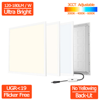 Panneau lumineux LED encastré rétroéclairé 3CCT réglable 180lm/w, haute luminosité 120-150lm/w, carré, pour plafond