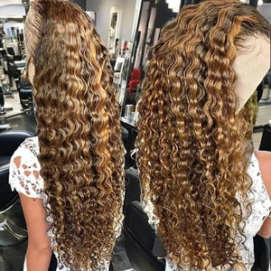 Perruques longues 100% cheveux vierges brésiliens Remy blondes pour couleur piano, avec dentelle frontale française et petit bonnet frontal - Product Image 2