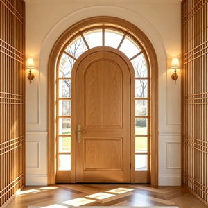 Porte d'entrée principale élégante en bois massif à arche avec transom en verre, taille sur mesure - Product Image 4
