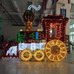 3D LED מוטיב חיצוני חג המולד מוארים רכבת לגג חג המולד חצר קישוטים