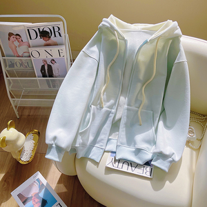 <span class=keywords><strong>Felpa</strong></span> con Cappuccio Blu Cielo per Donna, Autunno e Inverno, Design Ampio e con Contrasti di Colore, Giacca con Cerniera - Product Image 1