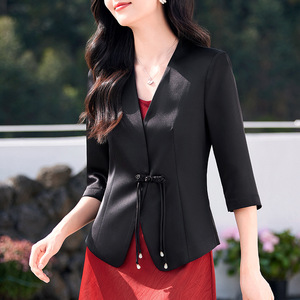 Women's Collarless Short Blazer Solid Color Slim Fit With Chinese Flute Buttons Spring New Arrival - Product Image 1