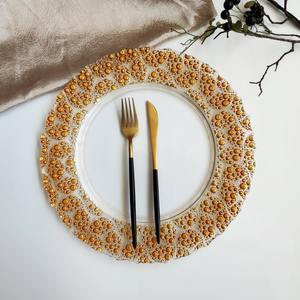 Luxo Sem Chumbo Ouro Rosa Pontos Carregador Placas De Vidro Modern Party Casamento Eventos Decoração Versátil Jantar Louça - Product Image 2
