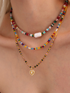 Nuevo Collar Bohemio Hecho a Mano con Cuentas de <span class=keywords><strong>Ábaco</strong></span>, Piedra Natural Colorida, Colgante de Perla Barroca, Collar de Acero Inoxidable - Product Image 3