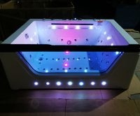 Baignoire de massage à remous moderne de luxe pour 2 personnes avec fenêtre en verre, spa intelligent en acrylique avec lumière LED