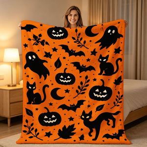Halloween Pumpkin Ghost <b>Skull</b> Flannel Blanket Throw Blanket Nap Blanket Party Decor Horror <b>Gift</b> Skin Friendly Reversible - Product Image 1