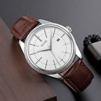 Reloj de Hombre con Correa de Cuero, Diseño Simple y Moderno, Cristal, Esfera de 40 mm, Resistente al Agua 30 m, Cuarzo, Correa de 20 mm, Esfera con Indicadores, Calendario, Estilo Ejecutivo