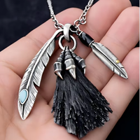 Collier Pendentif Gothique Bohème Imperméable avec Pampille et Plume, Bijoux Plaqué Or pour Homme, Zirconium, Style Hip Hop