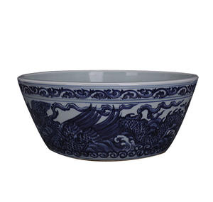 प्राचीन चीनी नीले और सफेद ड्रैगन पैटर्न चीनी मिट्टी के सजावटी मछली का कटोरा बड़ा सिरेमिक फ्लावर पॉट घर की सजावट - Product Image 3