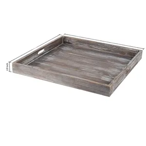 Large size vintage sturdy durable home decorative craft wooden serving tray with handles