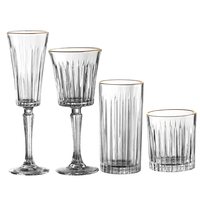 Verres à vin à long pied à rayures verticales avec bordure dorée transparente, style vintage, lavables au lave-vaisselle, élégants, pour hôtels, réceptions de mariage, banquets, vente en gros