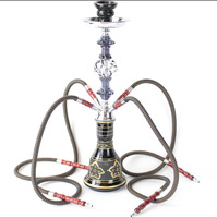 Kit complet de chicha arabe en métal givré, de taille moyenne, à double et quadruple tuyaux, pour bar à chicha
