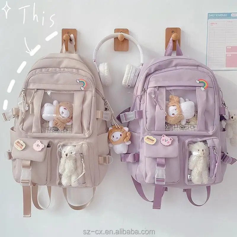 2022 trendy cartoon doll designer custom logo teenager schoolbag book bags casual school bags women backpack for college girl