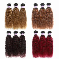 KEMY FACTORY Nouveau pour les paquets de cheveux indiens de couleur ombrée Kinky Curly Remy Virgin Human Hair Machine Double Weft Weave Extensions