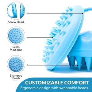Eco-friendly Fashion Wet Dry Silicone Tooth Shampoo HairBrush Head Massage Scalp Cleaning Bamboo Handle Bath Hair <b>Brush</b> for Home - Product Image 4