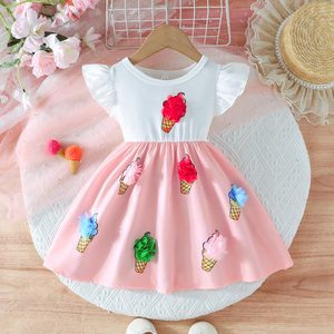 Lindo Vestido de Princesa para Bebés Niñas, Transpirable, con Volantes, Manga Corta, Estampado Floral y de Hielo, Ropa de Bebé para Fiestas de Verano - Product Image 1