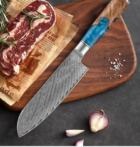 เหล็กดามัสกัส 67 ชั้น สำหรับมีดทำครัว ขนาด 26.5 นิ้ว ใบมีดคมกริบ เคลือบสารกันติด ด้ามไม้สีน้ำเงินทรงตามหลักสรีรศาสตร์ - Product Image 2