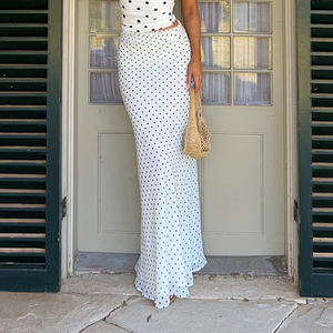 Jupe midi à pois pour femmes, taille haute, décontractée, mode estivale pour femmes - Product Image 1