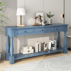 TREXM Console Table 63 Inch With Drawers And <b>Shelf</b> For Entryway Hallway Living Room Navy - Product Image 3