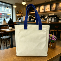 Sac fourre-tout en toile crème SYNCWAY avec logo personnalisé, poche bleu roi, grand sac à main multi-poches pour le travail et le café