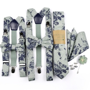 Nueva Flor de algodón 2,5 cm <span class=keywords><strong>tirantes</strong></span> 6,5 cm corbata Hankie hombres chico arco conjunto verde flor corbata correas boda fiesta regalo accesorio - Product Image 2