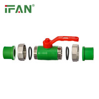 Robinet à bille PPR IFAN à double union en laiton avec noyau en laiton et poignée rouge, durée de vie prolongée, 20-63 mm