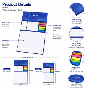Blocs-notes adhésifs en gros avec couverture, blocs-notes écologiques avec logo, étiquettes indexées pour fournitures de bureau, autocollants, cadeau promotionnel - Product Image 2