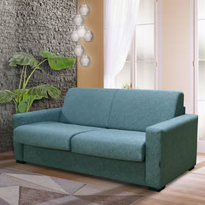 Divano Letto CITY, 195 CM, in Tessuto Turchese con Rete Elettrosaldata - Product Image 1