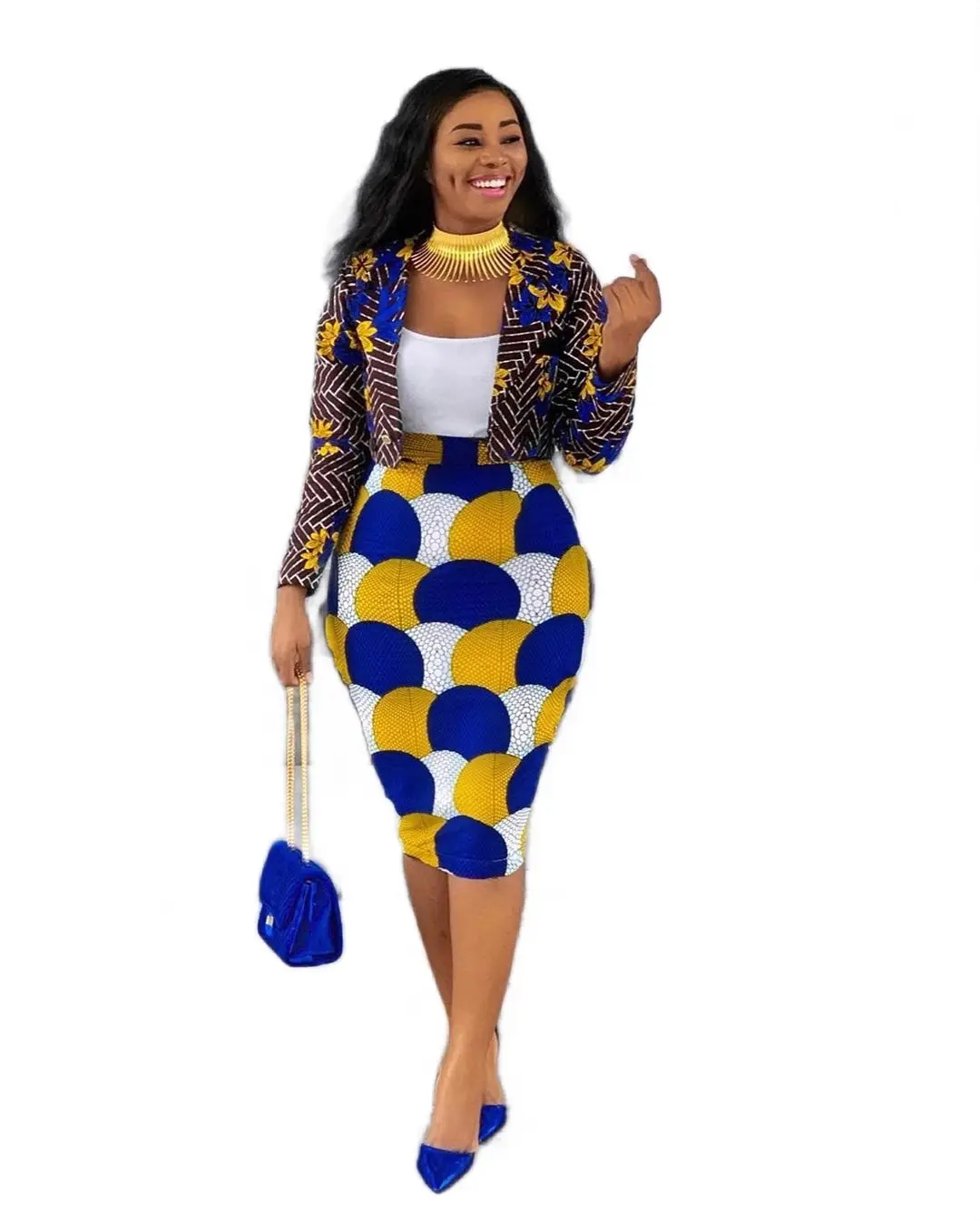 Eleganter Druck Frau afrikanische Kitenge Mode Kleidung zweiteiligen Rock Set für Frauen afrikanisches Outfit