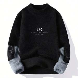 Pulls en jacquard pour hommes Tricots surdimensionnés unisexes Pull d'hiver à col rond Pull en polaire épaisse pour hommes - Product Image 2