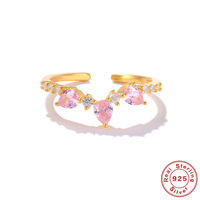 Bague ajustable en cristal personnalisée, charmante, géométrique, cœur chromé, délicate, en argent pur 925, bague de fiançailles pour femmes, livraison rapide