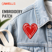 Patch Bordir Hati Merah Awet dari Bahan Besi dengan Pinggiran Overlock, Badge Jahitan Kepadatan Tinggi 12000 untuk Pakaian AWELLS