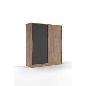 Armoire coulissante moderne autoportante à 11 étagères et 2 tiroirs en pin gris anthracite, gain de place, pour chambre à coucher, pliable - Product Image 1