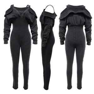 Viviblook Z0115JP <b>Women</b> Washed Sexy Off Shoulder <b>Tight</b> Long Sleeve Plus Size One Piece Jumpsuit Streetwear Denim Jumpsuit - Product Image 2