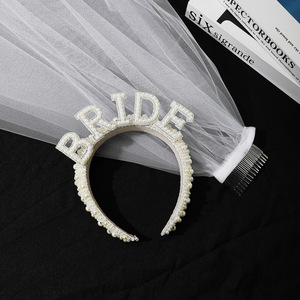 Meilleures ventes : Ensemble 3 pièces pour mariée et enterrement de vie de jeune fille (EVJF) - Serre-tête, Voile à bretelles orné de perles et strass, Écharpe de fête EVJF, Couronne de mariée - Product Image 4