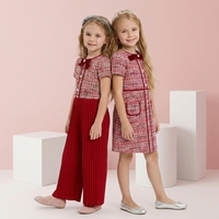 NOUVEAU Ensemble élégant robe et combinaison en tweed pour filles, tenues de princesse à carreaux rouges pour enfants, robes de soirée formelles pour enfants, tenues assorties pour sœurs