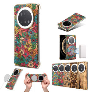 Custodia per telefono Denior con cornice laccata oro chiaro, in sughero stampato ecologico, effetto naturale, ricarica wireless magnetica e protezione a 360° - Product Image 1