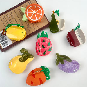 YJL mode série alimentaire dessin animé légumes fruits forme acétate griffe pince pomme carotte pince contraste couleur belles filles pince à <span class=keywords><strong>cheveux</strong></span> - Product Image 3
