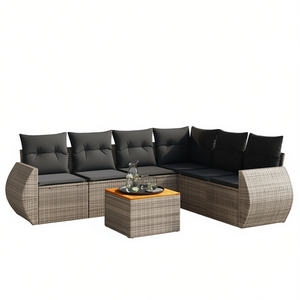 Ensemble de canapés de jardin en rotin gris foncé 6 places, mobilier d'extérieur au design contemporain - Product Image 1